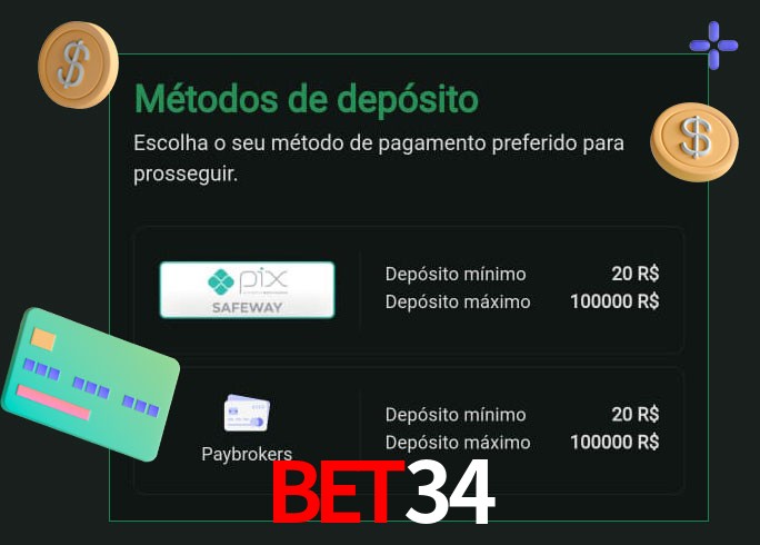 O cassino Bet34 oferece uma grande variedade de métodos de pagamento